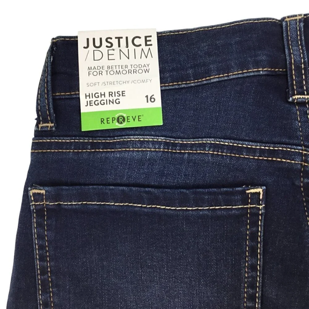 Justice Denim Jeans NWT High Rise Jegging Size 16 Repreve Distressed Dark Wash